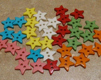 19mm, 30 Buttons Star, 7L, (3/4 inch), buttons 2 holes, button vintage, BF22