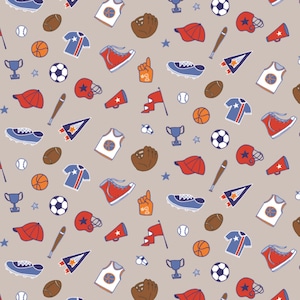 CAMELOT FABRICS, Tossed Equipment Outlines, All Star Sports, 100% cotton, cotton quilt, cotton designer - All Star Sports de Camelot Fabrics