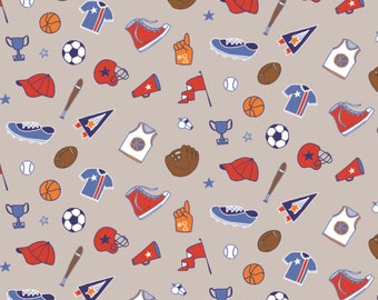 CAMELOT FABRICS, Tossed Equipment Outlines, All Star Sports, 100% cotton, cotton quilt, cotton designer - All Star Sports de Camelot Fabrics