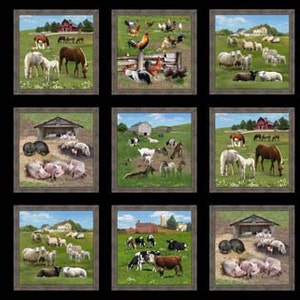QUILT FABRIC Panel, 24"X44", Animals, 100% Cotton