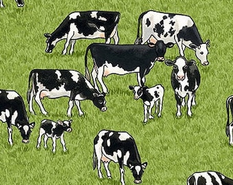 END OF BOLT, Cow, 100%  cotton, cotton quilt, cotton designer - Village Life d'Andover Fabrics