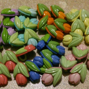 15mm, 100 Boutons TULIPE VERT, feuille vert, plastique, bouton de fantaisie