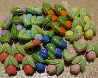15mm, 100 Buttons TULIP GREEN , leaf green, plastic, vintage
