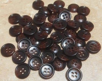 20 buttons, 15 mm, Shade ACAJOU BROWN, button 4 holes