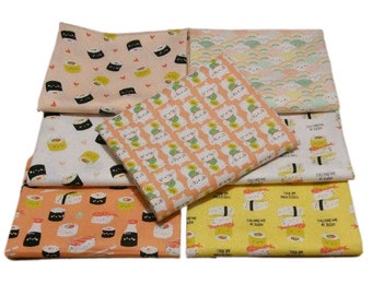 QUILT FABRICS, 7 prints, Sushi, Cat, Quilt Cotton - On a Roll de Camelot Fabrics