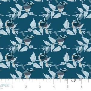 Fabric cotton, Bird Perched, Dark Blue, 58230503-03, QUILT FABRICS, 100% cotton, quilt cotton - Midnight In Bloom of Camelot Fabrics