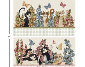 QUILT FABRIC Panel, 36"X44", CAT, 49240507P, 100% coton - Secret Garden de Camelot Fabrics