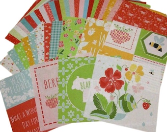 RILEY BLAKE, 4", 5" or 10", Bee, Flower, STRAWBERRY, Pre-cut cotton, 100% cotton - Strawberry Honey de Riley Blake Designs