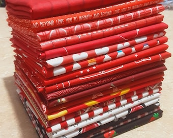 RED, Pack of 20, 100% cotton, Various patterns, quality quilting, cotton designer