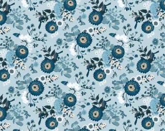 Fabric cotton, Bird, Butterfly and Flower, Light Blue, 58230501-03, QUILT FABRICS, 100% cotton - Midnight In Bloom of Camelot Fabrics