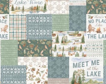 Fabric cotton, RETREAT PATCHWORK, 66250102-01, Quilt Fabrics, 100% cotton, quilt cotton - Living on Lake Time of Camelot Fabrics
