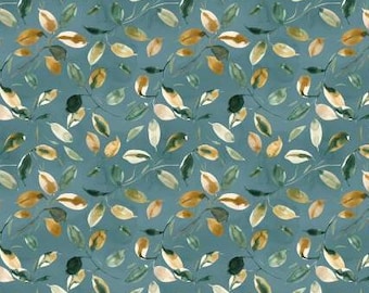 Fabric cotton, SUN KISSED LEAVES, Teal, 52204303, 01, Quilt Fabrics, 100% cotton, quilt cotton - Golden Hour of Camelot Fabrics