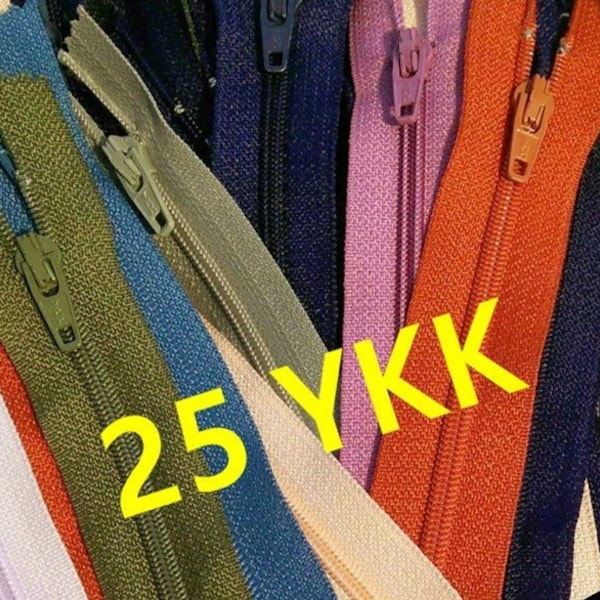 Lot de 25 zippers YKK en nylon aux couleur variée, entre 18cm et 65cm