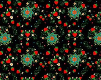 Fabric cotton, SACRED STRAWBERRIES, Black, 57240103, 02, Quilt Fabrics, 100% cotton, quilt cotton - Truth of Camelot Fabrics