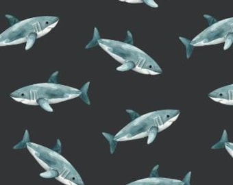 Fabric cotton, SHARKS, Black, 56240104, 04, Quilt Fabrics, 100% cotton, quilt cotton - Pirates Ahoy of Camelot Fabrics