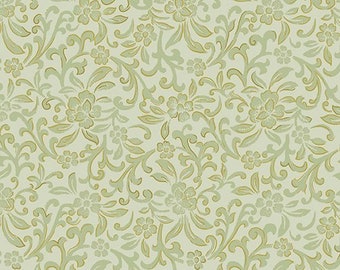 BENARTEX, Flower, golden, sage, pale sage background, Garden Scroll, Kanvas, 08935, col 04, cotton, cotton quilt, cotton designer