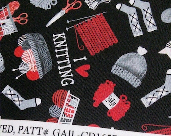 QUILT FABRIC Cat, Knitting, heart, CD1657, 100% coton - Timeless Treasures