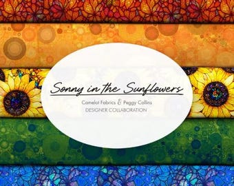 Pack of 8, 100% cotton, quality quilting, cotton designer - Sonny in the Sunflowers of Camelot Fabrics