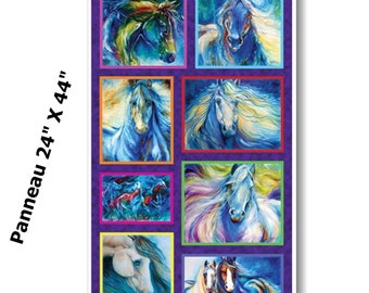 QUILT FABRIC Panel, Painted Horses, 24"X44", 100% Cotton