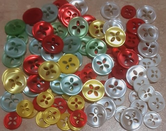 100 Buttons, 15mm and 20mm, button pearly, button 4 holes, button decorative, resin, button Vintage, BTN 77A