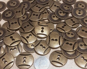 12 Buttons, antique gold, 20mm, metal button, 2 holes, sport button