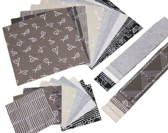 10 - 40 Pre-Cut cotton, BLACK, GRAY, WHITE - Century d'Andover Fabrics