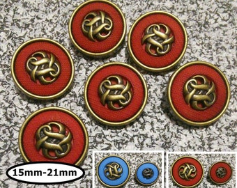 6 Buttons, 15mm or 21mm, RED, BLUE, vintage button, BTN 201