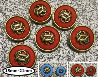 12 Buttons, 15mm or 21mm, RED, BLUE, vintage button, BTN 201