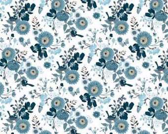 Fabric cotton, Bird, Butterfly and Flower, Light Blue, 58230501-01, QUILT FABRICS, 100% cotton - Midnight In Bloom of Camelot Fabrics