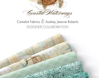 QUILT FABRICS, 42 squares 5 inchs, 100% cotton, quilt cotton - Coastal Waterways of Camelot Fabrics