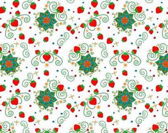 Fabric cotton, SACRED STRAWBERRIES, White, 57240103, 01, Quilt Fabrics, 100% cotton, quilt cotton - Truth of Camelot Fabrics