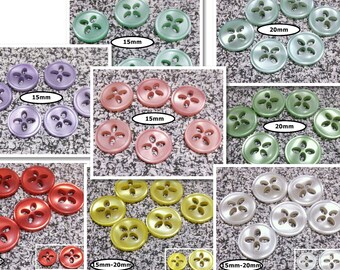 6 Buttons, 15mm and 20mm, button pearly, button 4 holes, button decorative, resin, button Vintage, BTN 77A