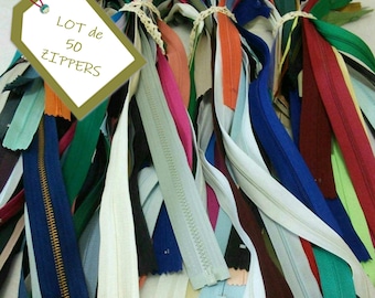 Lot of 50 Vintage Zippers, Mixed Antique Zippers in All Sizes and Colors, Metal and Plastic, Authentic Haberdashery