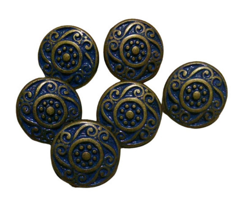 15mm, BLEU ET BRONZE, 6 ou 30 boutons, bouton en métal image 2