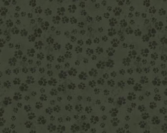 Fabric cotton, PAW PRINT TRAILS, dark green, 21240406, 02, Quilt Fabrics, 100% cotton - Merry Beary of Camelot Fabrics