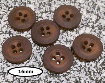 6 Buttons, 16mm, SHADE BROWN, button vintage, BTN 65C