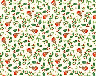 QUILT COTTON, Bird, ROBINS, 2485, cotton, cotton quilt, cotton designer - Merry Christmas d'Andover Fabrics