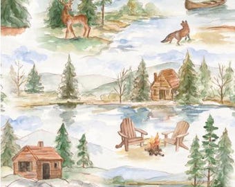 Fabric cotton, LAKE SCENERY, 662501021-01, Quilt Fabrics, 100% cotton, quilt cotton - Living on Lake Time of Camelot Fabrics