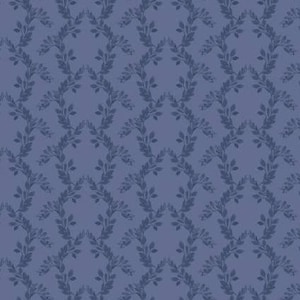 May include: A repeating pattern with a muted blue backdrop and a darker blue leaf and vine design. The pattern is symmetrical, with the vines forming arch-like shapes across the surface. The overall effect is a classic, elegant design.