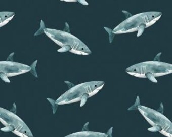 Fabric cotton, Sharks, Teal, 56240104, 03, Quilt Fabrics, 100% cotton, quilt cotton - Pirates Ahoy of Camelot Fabrics