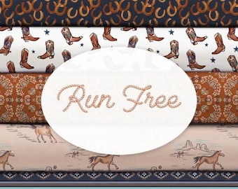 Pack of 8, COWBOY, 100% cotton, quality quilting, cotton designer - Run Free of Camelot Fabrics