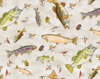 Fabric cotton, CATCH of THE DAY, 55240402, 01, Off White, Quilt Fabrics, 100% cotton, quilt cotton - Fishful Thinking of Camelot Fabrics