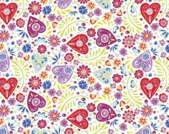 Camelot Fabrics, Fabric hearts, 100% coton, #30200403, WHITE - Eternally Yours of Camelot Fabrics