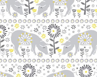 QUILT FABRICS, Pig, grey, yellow, white, 100% coton - Village Life de Camelot Fabrics