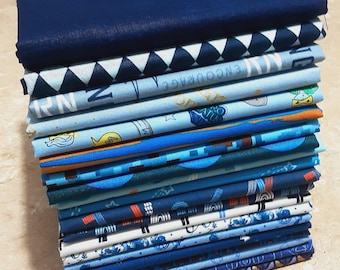 BLUE, Pack of 20, 100% cotton, Various patterns, quality quilting, cotton designer