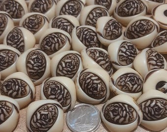 6 Buttons, 17mm, Cabochon, Roses,