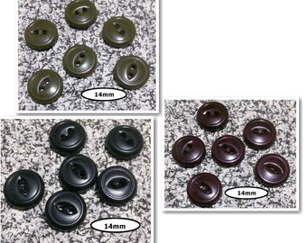 6 Buttons, 14mm, BLACK, OLIVE, BORDEAU, 2 holes, Btn 22