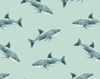 Fabric cotton, Sharks, Aqua, 56240104, 01, Quilt Fabrics, 100% cotton, quilt cotton - Pirates Ahoy of Camelot Fabrics