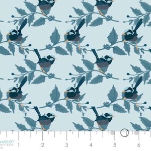 Fabric cotton, Bird Perched, Light  Blue, 58230503-03, QUILT FABRICS, 100% cotton, quilt cotton - Midnight In Bloom of Camelot Fabrics