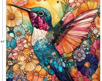 QUILT FABRIC Panel, 36"X44", COLIBRI, 16240407P, 100% coton - Flight of Beauty de Camelot Fabrics